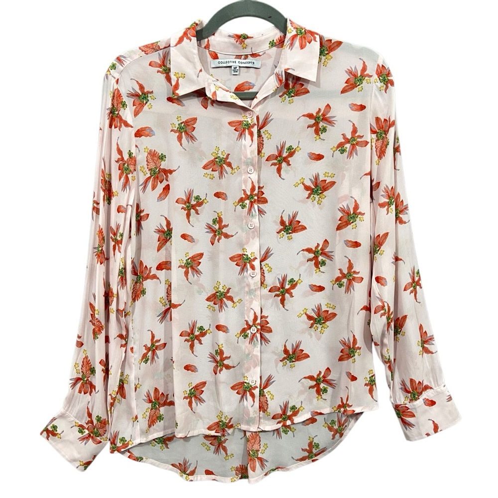 Collective Concept Stitch Fix Floral Button Up Blouse Medium Petite